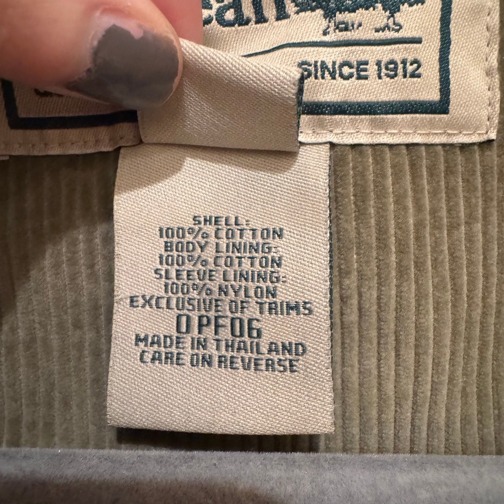 LL Bean Barn Jacket Womens M Green Corduroy Embroidered Dog Field Coat Read - Picture 3 of 8